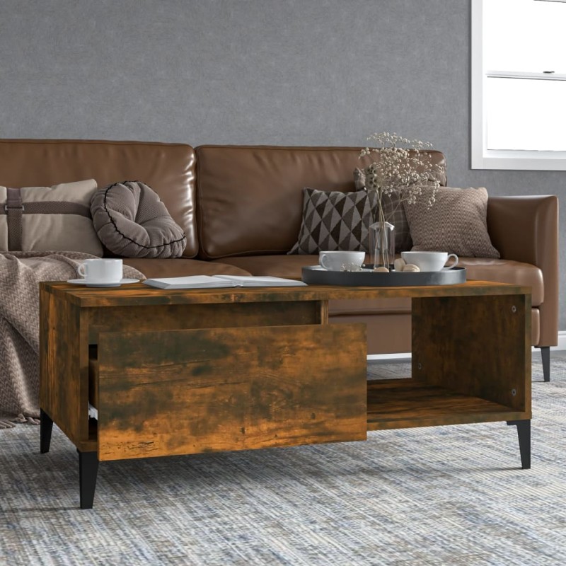 vidaXL Mesa de centro madera contrachapada roble ahumado 90x50x36,5 cm vidaXL Mesa de centro madera contrachapada roble ahumado 90x50x36,5 cm