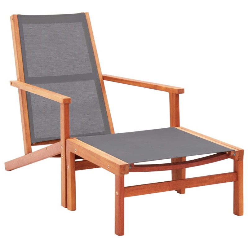 vidaXL Silla de jardín con reposapiés madera eucalipto textilene gris vidaXL Silla de jardín con reposapiés madera eucalipto textilene gris