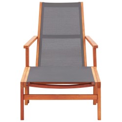 vidaXL Silla de jardín con reposapiés madera eucalipto textilene gris