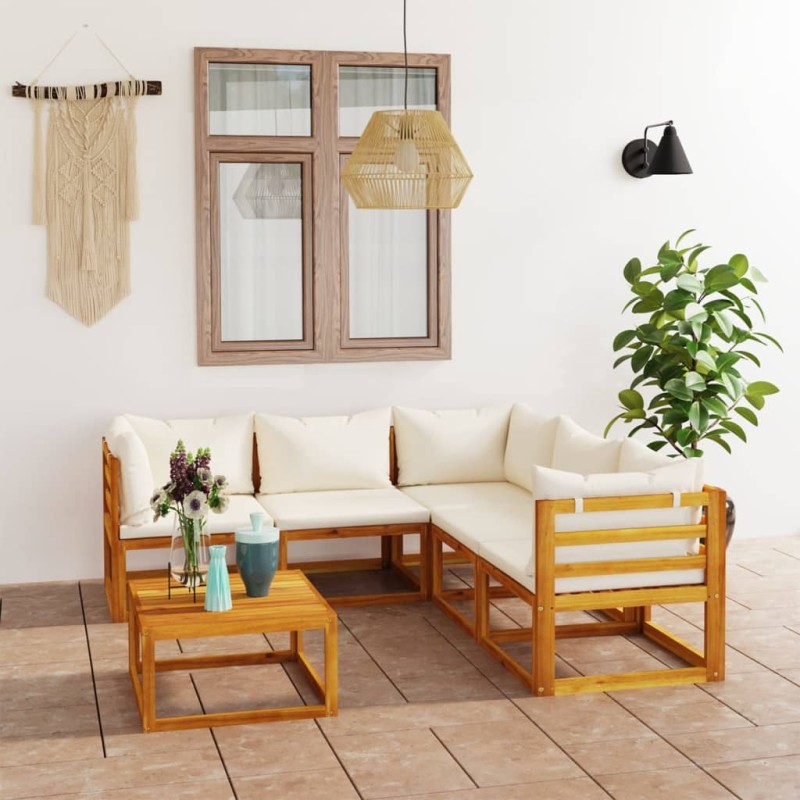 vidaXL Muebles de jardín 6 pzas cojines crema madera maciza de acacia vidaXL Muebles de jardín 6 pzas cojines crema madera maciza de acacia