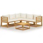 vidaXL Muebles de jardín 6 pzas cojines crema madera maciza de acacia vidaXL Muebles de jardín 6 pzas cojines crema madera maciza de acacia