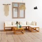 vidaXL Muebles de jardín 6 pzas cojines crema madera maciza de acacia vidaXL Muebles de jardín 6 pzas cojines crema madera maciza de acacia