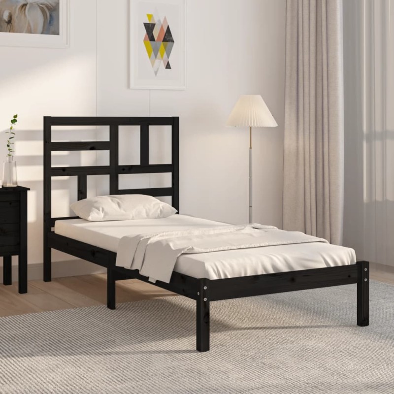 vidaXL Estructura de cama madera maciza individual negra 75x190 cm vidaXL Estructura de cama madera maciza individual negra 75x190 cm