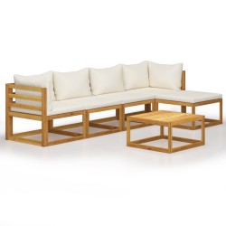 vidaXL Muebles de jardín 6 pzas cojines crema madera maciza de acacia 