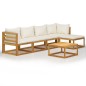 vidaXL Muebles de jardín 6 pzas cojines crema madera maciza de acacia vidaXL Muebles de jardín 6 pzas cojines crema madera maciza de acacia