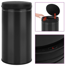vidaXL Cubo de basura con sensor automático 60L acero al carbono negro