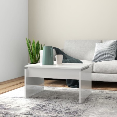 vidaXL Mesa de centro madera contrachapada blanco brillante 68x50x38cm