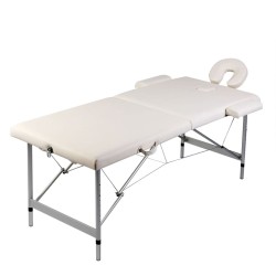 vidaXL Camilla de masaje plegable 2 zonas estructura de aluminio crema