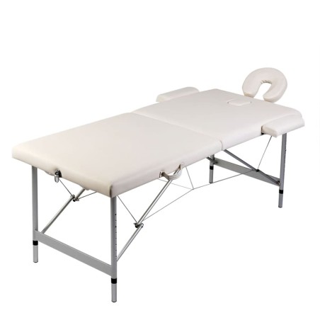 vidaXL Camilla de masaje plegable 2 zonas estructura de aluminio crema