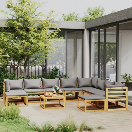vidaXL Muebles de jardín 11 pzas cojines madera maciza de acacia 