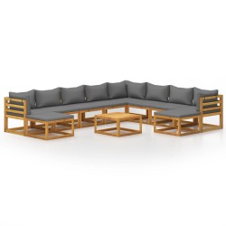 vidaXL Muebles de jardín 11 pzas cojines madera maciza de acacia 