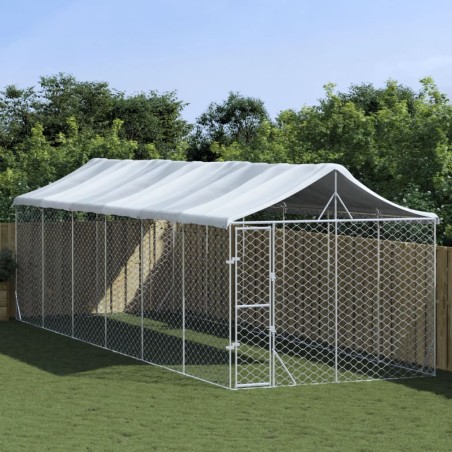 vidaXL Perrera de exterior con techo acero galvanizado plata 3x9x2,5 m