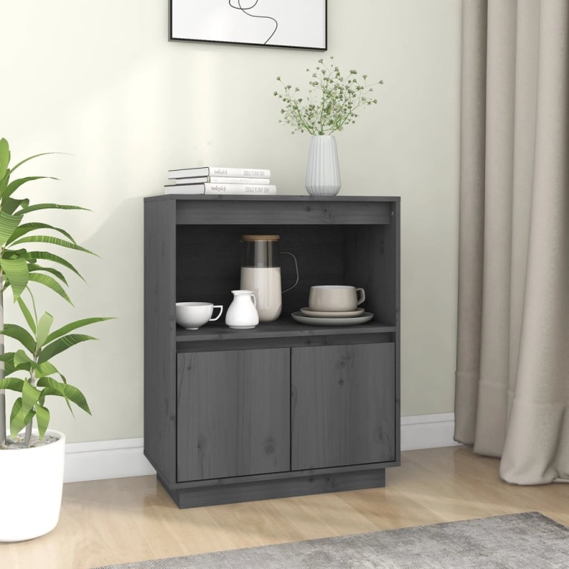 vidaXL Aparador de madera maciza de pino gris 60x34x75 cm