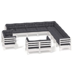 vidaXL Muebles de jardín 13 pzas y cojines blanco madera maciza pino
