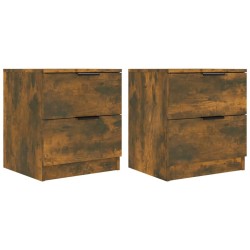 vidaXL Mesitas de noche 2 uds madera contrachapada color roble ahumado