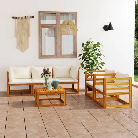 vidaXL Muebles de jardín 6 pzas cojines crema madera maciza de acacia 