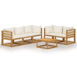 vidaXL Muebles de jardín 6 pzas cojines crema madera maciza de acacia 