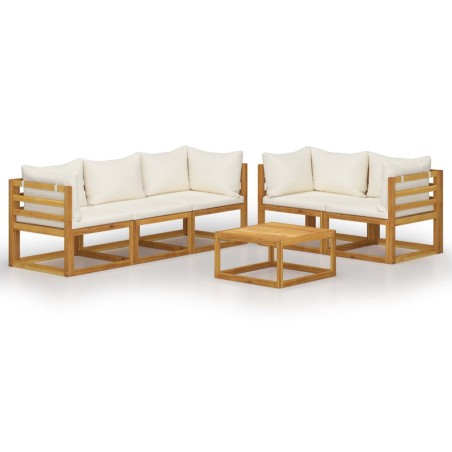 vidaXL Muebles de jardín 6 pzas cojines crema madera maciza de acacia 