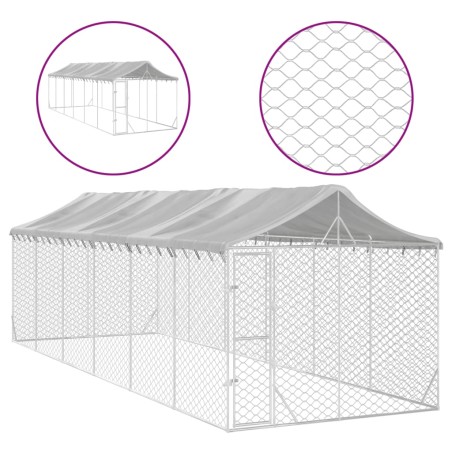 vidaXL Perrera de exterior con techo acero galvanizado plata 3x9x2,5 m