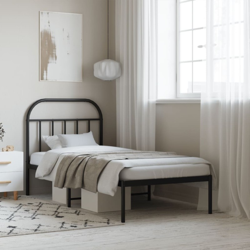 vidaXL Estructura de cama con cabecero metal negro 90x200 cm