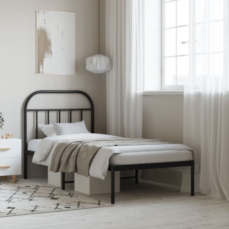 vidaXL Estructura de cama con cabecero metal negro 90x200 cm
