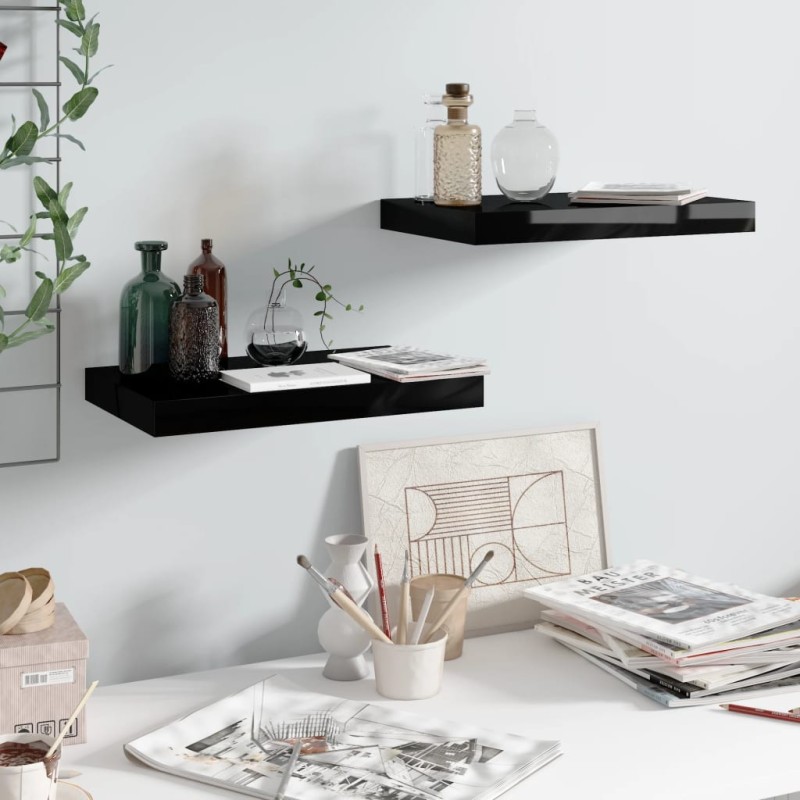vidaXL Estante flotante de pared 2 uds MDF negro brillo 40x23x3,8 cm vidaXL Estante flotante de pared 2 uds MDF negro brillo 40x23x3,8 cm