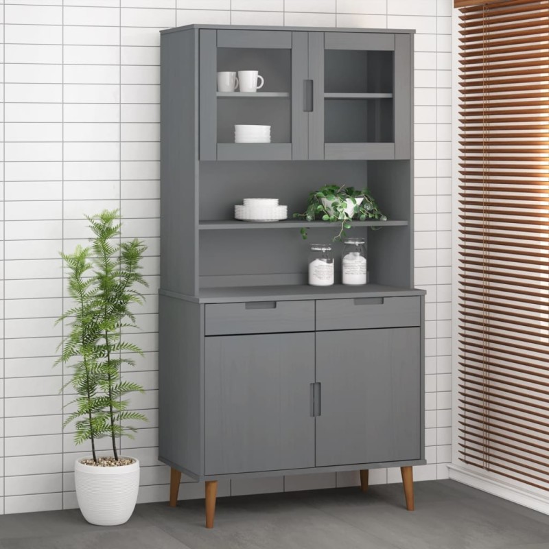 vidaXL Aparador superior MOLDE madera maciza pino gris 90x35x100 cm