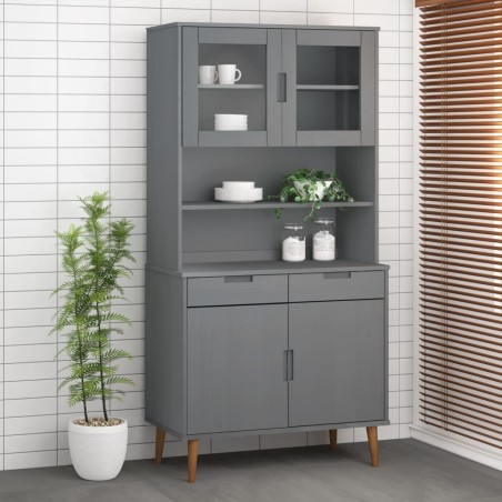 vidaXL Aparador superior MOLDE madera maciza pino gris 90x35x100 cm