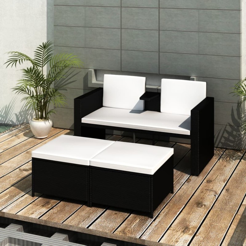 vidaXL Set muebles de jardín 4 piezas y cojines ratán sintético negro vidaXL Set muebles de jardín 4 piezas y cojines ratán sintético negro
