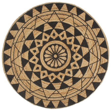 vidaXL Alfombra de yute tejida a mano con estampado negro 90 cm