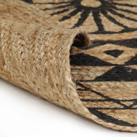 vidaXL Alfombra de yute tejida a mano con estampado negro 90 cm