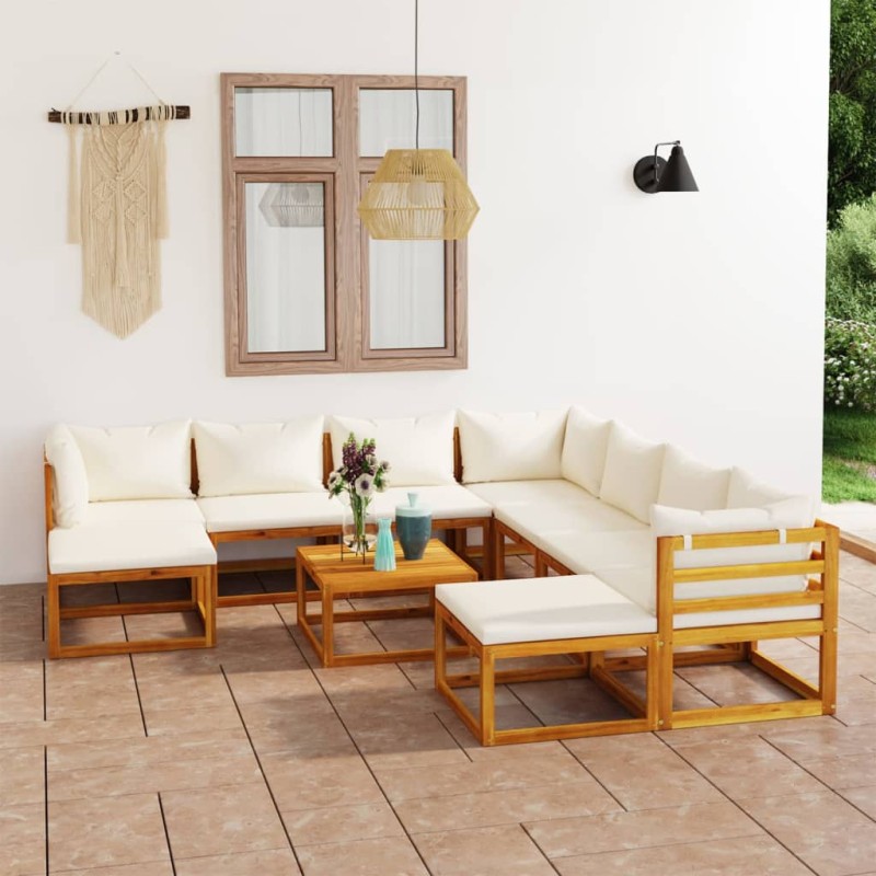 vidaXL Muebles de jardín 11 pzas cojines crema madera maciza acacia vidaXL Muebles de jardín 11 pzas cojines crema madera maciza acacia