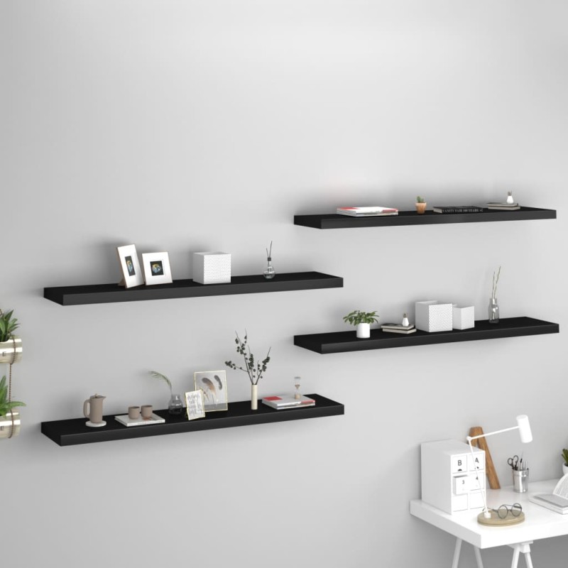 vidaXL Estantes flotantes de pared 4 uds MDF negro 120x23,5x3,8cm vidaXL Estantes flotantes de pared 4 uds MDF negro 120x23,5x3,8cm