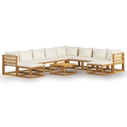 vidaXL Muebles de jardín 11 pzas cojines crema madera maciza acacia 