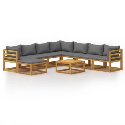 vidaXL Muebles de jardín 9 pzas cojines crema madera maciza de acacia