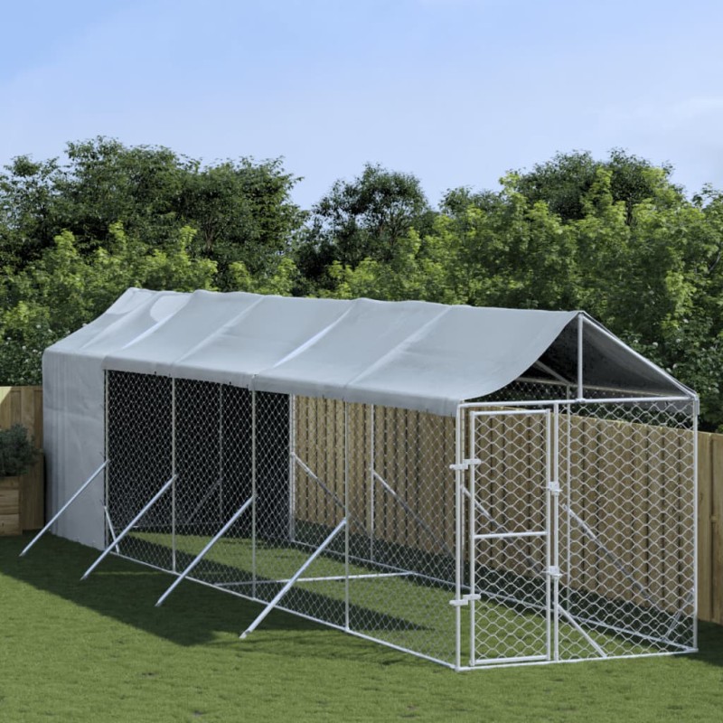 vidaXL Perrera de exterior con toldo acero galvanizado plata 2x10x2,5m vidaXL Perrera de exterior con toldo acero galvanizado plata 2x10x2,5m
