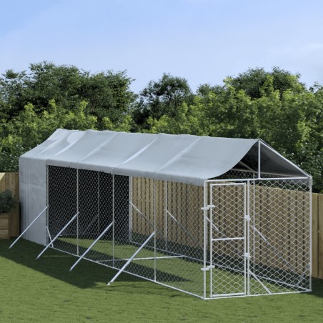 vidaXL Perrera de exterior con toldo acero galvanizado plata 2x10x2,5m