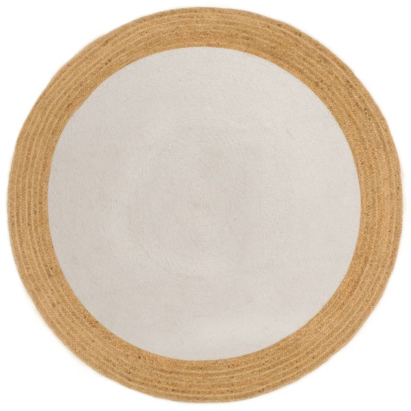 vidaXL Alfombra trenzada yute y algodón redonda blanca y natural 150cm vidaXL Alfombra trenzada yute y algodón redonda blanca y natural 150cm