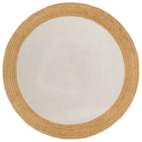vidaXL Alfombra trenzada yute y algodón redonda blanca y natural 150cm