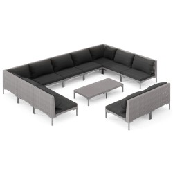 vidaXL Sofás de jardín 12 pzas cojines ratán sintético gris oscuro