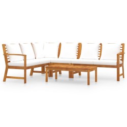 vidaXL Muebles de jardín 5 pzas cojines crema madera maciza de acacia 