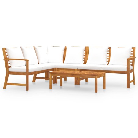 vidaXL Muebles de jardín 5 pzas cojines crema madera maciza de acacia 