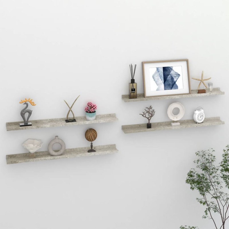 vidaXL Estantes de pared 4 unidades gris hormigón 80x9x3 cm vidaXL Estantes de pared 4 unidades gris hormigón 80x9x3 cm