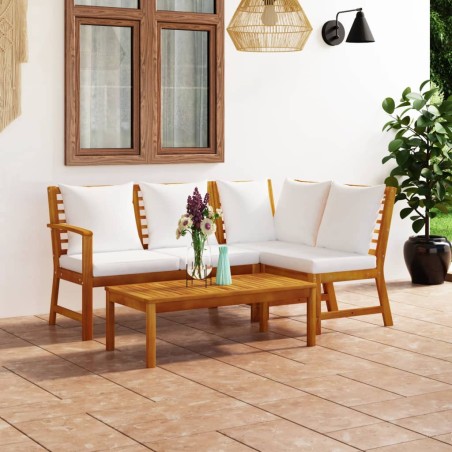vidaXL Muebles de jardín 4 pzas cojines crema madera maciza de acacia 