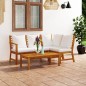 vidaXL Muebles de jardín 4 pzas cojines crema madera maciza de acacia 