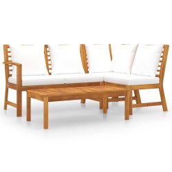 vidaXL Muebles de jardín 4 pzas cojines crema madera maciza de acacia 