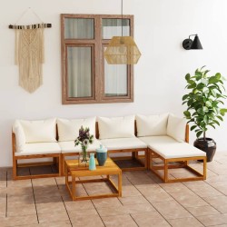 vidaXL Muebles de jardín 6 pzas cojines crema madera maciza de acacia 