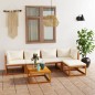vidaXL Muebles de jardín 6 pzas cojines crema madera maciza de acacia vidaXL Muebles de jardín 6 pzas cojines crema madera maciza de acacia