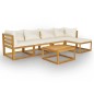 vidaXL Muebles de jardín 6 pzas cojines crema madera maciza de acacia vidaXL Muebles de jardín 6 pzas cojines crema madera maciza de acacia