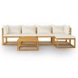 vidaXL Muebles de jardín 6 pzas cojines crema madera maciza de acacia vidaXL Muebles de jardín 6 pzas cojines crema madera maciza de acacia